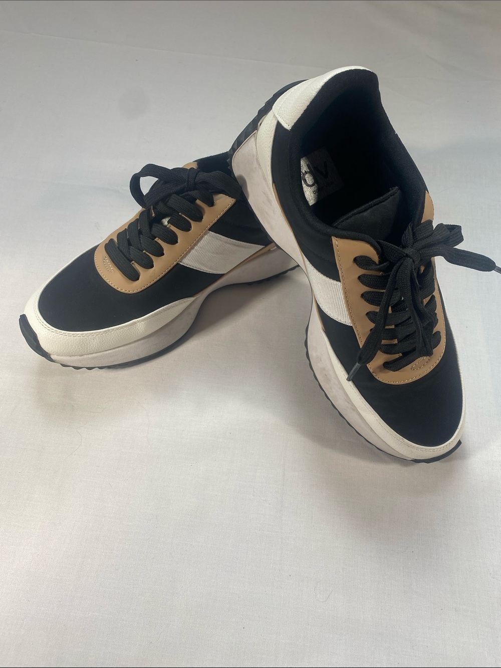 Womens Dolce Vita Black and Tan Leather  Sneakers